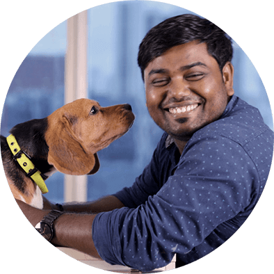Man smiling with dog